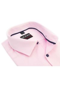 Modini - Jasnoróżowa koszula męska w jodełkę Y32. Kolor: różowy. Materiał: bawełna, poliester, tkanina. Wzór: jodełka #1