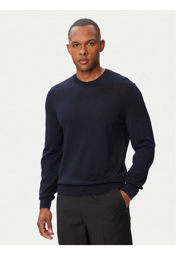 BOSS Sweter H-Leno 50565469 Granatowy Regular Fit. Kolor: niebieski. Materiał: wełna