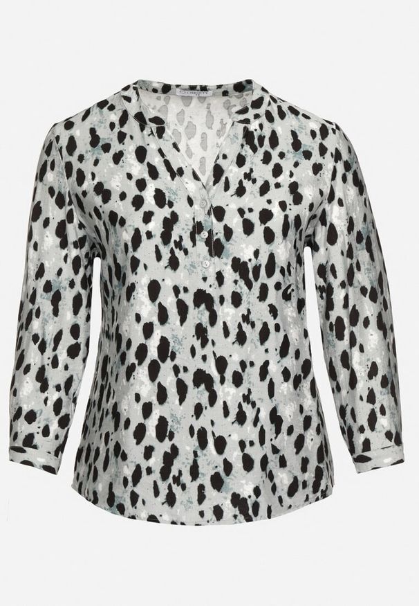 Born2be - Niebieska Koszula z Wiskozą w Panterkę z Dekoltem w Serek Norlivis. Okazja: na co dzień. Typ kołnierza: dekolt w serek. Kolekcja: plus size. Kolor: niebieski. Materiał: wiskoza. Wzór: motyw zwierzęcy. Styl: casual, elegancki