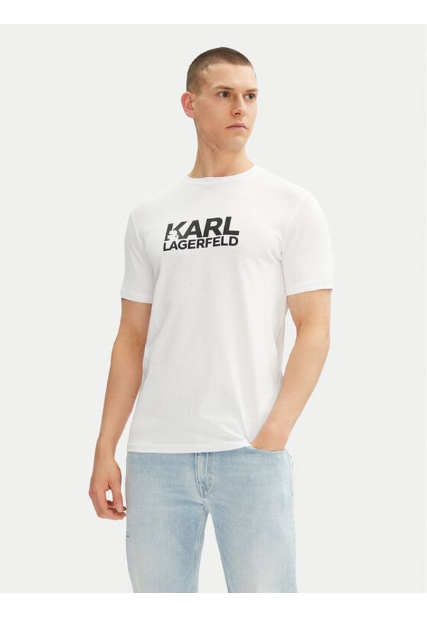 Karl Lagerfeld - KARL LAGERFELD T-Shirt 755087 552235 Biały Regular Fit. Typ kołnierza: dekolt w karo. Kolor: biały. Materiał: bawełna