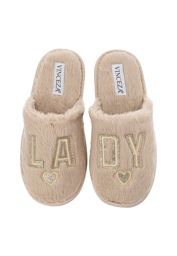 Beżowe Kapcie Vinceza Domowe Obuwie Damskie. Okazja: do domu. Kolor: beżowy. Materiał: materiał. Wzór: nadruk. Styl: wizytowy, casual, klasyczny