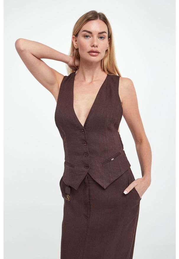 Elisabetta Franchi - Kamizelka damska lniana ELISABETTA FRANCHI. Materiał: len