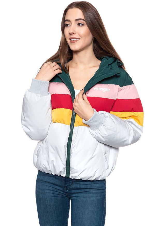 Wrangler - DAMSKA KURTKA ZIMOWA WRANGLER RAINBOW PUFFER CLOUD BLUE W4Q0WBB03 112129190. Wzór: kolorowy. Sezon: zima