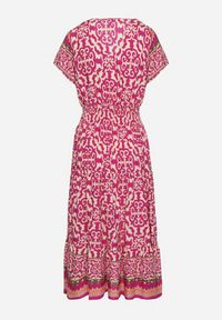 Born2be - Fioletowa Bawełniana Sukienka z Guzikami i Ornamentnym Wzorem Zisselle. Kolor: fioletowy. Materiał: bawełna #5