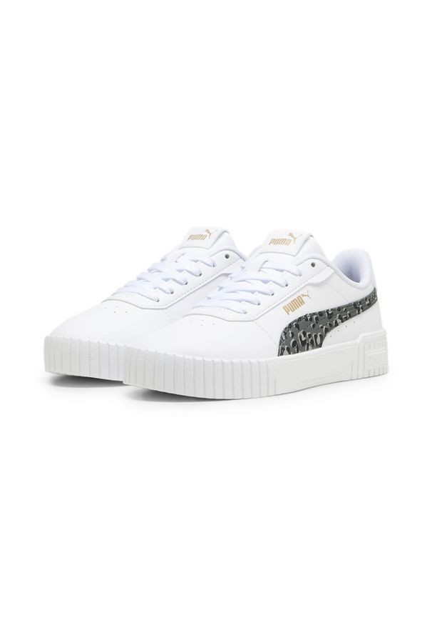 Puma - Młodzieżowe sneakersy Carina 2.0 Animal Update PUMA White Mineral Gray Gold. Kolor: szary, biały, wielokolorowy, żółty. Wzór: motyw zwierzęcy, nadruk. Sezon: lato. Sport: turystyka piesza