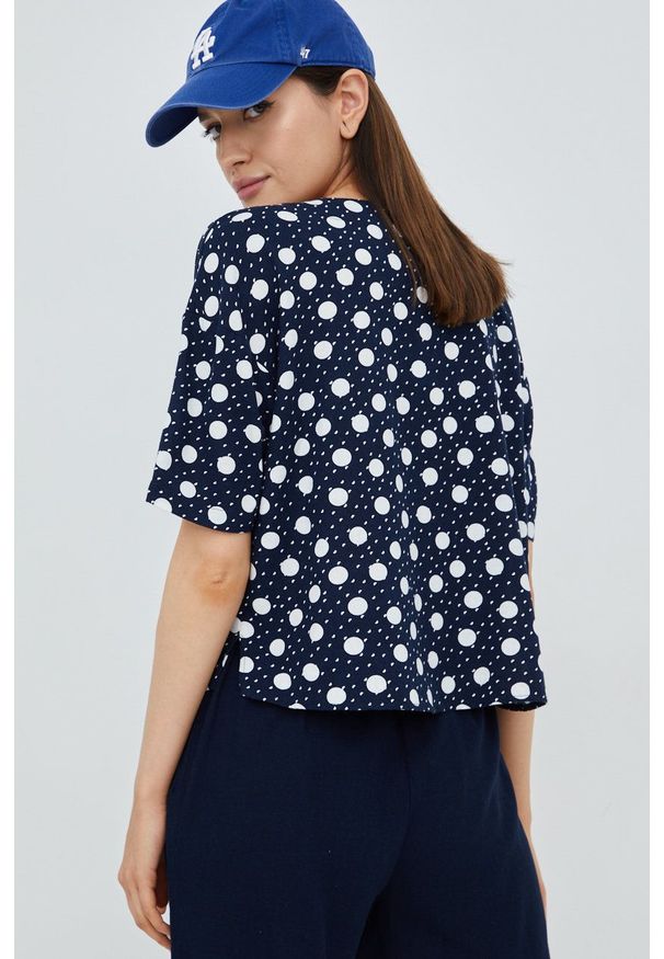 Vero Moda koszula z domieszką lnu damska kolor granatowy relaxed. Kolor: niebieski. Materiał: len. Długość rękawa: krótki rękaw. Długość: krótkie
