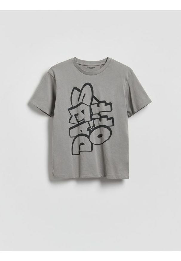 Reserved - Bawełniany t-shirt z nadrukiem - ciemnoszary. Kolor: szary. Materiał: bawełna. Wzór: nadruk