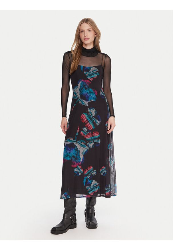 Desigual Sukienka codzienna Watercolor Lacroix 25WWVK03 Czarny Regular Fit. Okazja: na co dzień. Kolor: czarny. Materiał: syntetyk. Typ sukienki: proste. Styl: casual