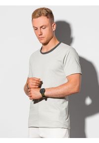 Ombre Clothing - T-shirt męski bawełniany S1385 - jasnoszary - XXL. Kolor: szary. Materiał: bawełna. Styl: klasyczny