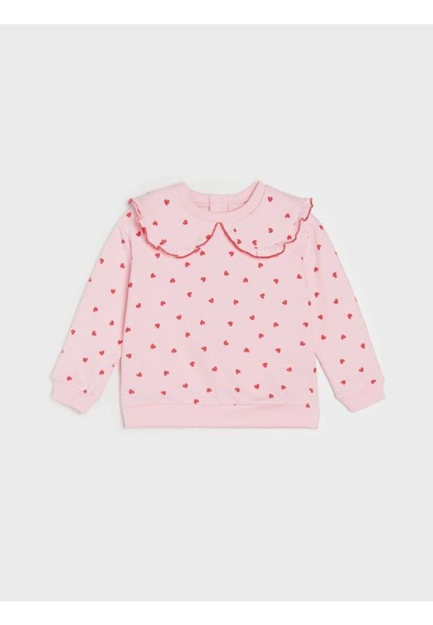 Sinsay - Bluza crewneck ze wzorem w serca - różowy. Kolor: różowy