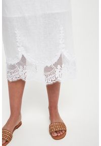 Twinset Milano - Spódnica lniana z koronką TWINSET. Materiał: len, koronka. Wzór: koronka #3