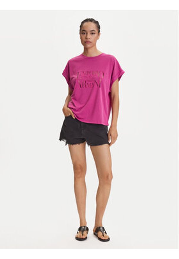 Emporio Armani T-Shirt EW000616 AF12187 UA227 Różowy Loose Fit. Kolor: różowy. Materiał: wiskoza