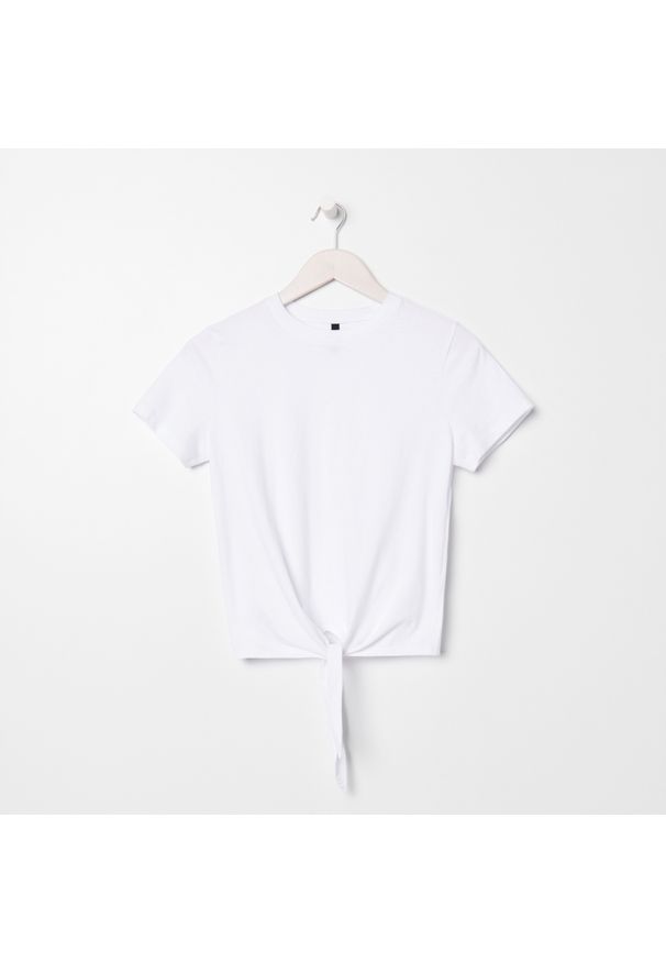 Sinsay - Koszulka z wiązaniem - Biały. Kolor: biały