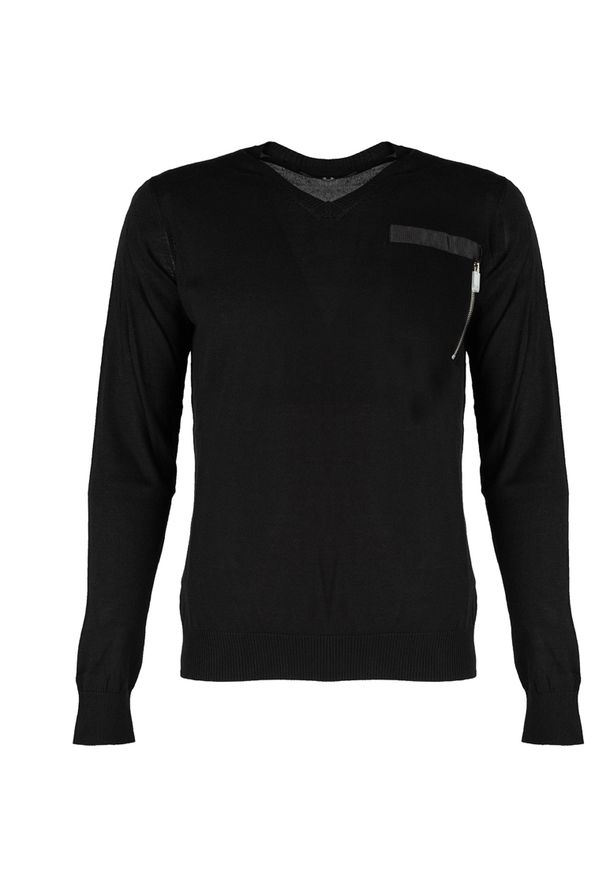 Les Hommes Sweter "V-neck" | LKK103-606U | Fit Jumper In Fine Gage Pocket With Zip | Mężczyzna | Czarny. Okazja: na co dzień. Typ kołnierza: dekolt w kształcie V. Kolor: czarny. Materiał: bawełna. Styl: casual