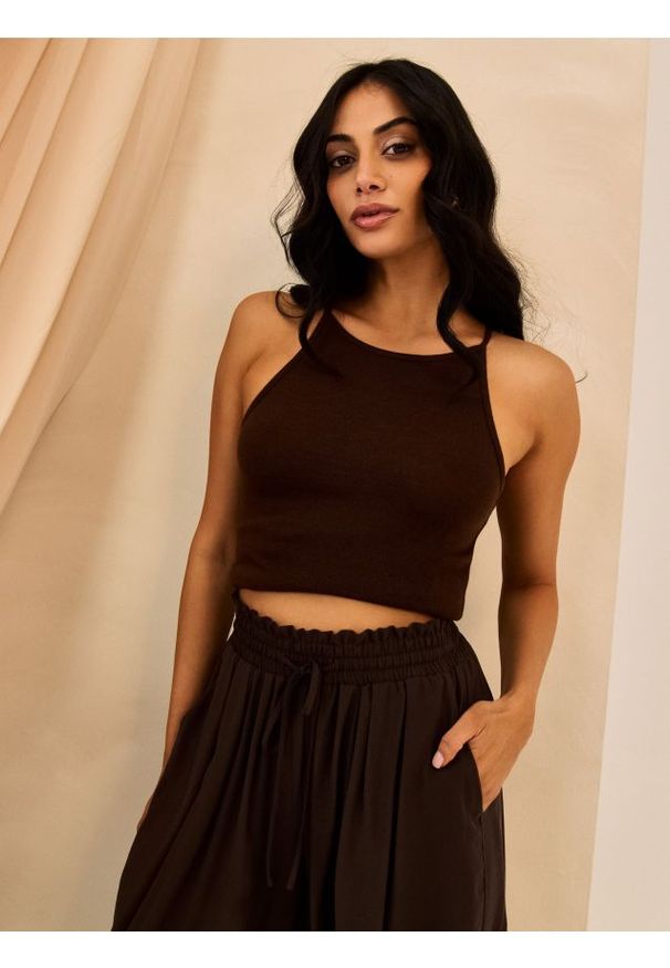 Sinsay - Top bez rękawów - brązowy. Kolor: brązowy. Długość rękawa: bez rękawów