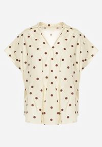 Renee - Żółta Bluzka Bawełniana w Groszki Oversize Jeniera. Okazja: na co dzień. Typ kołnierza: dekolt w serek. Kolor: żółty. Długość: krótkie. Wzór: grochy. Materiał: bawełna. Długość rękawa: krótki rękaw. Sezon: wiosna, lato. Styl: retro, casual #8