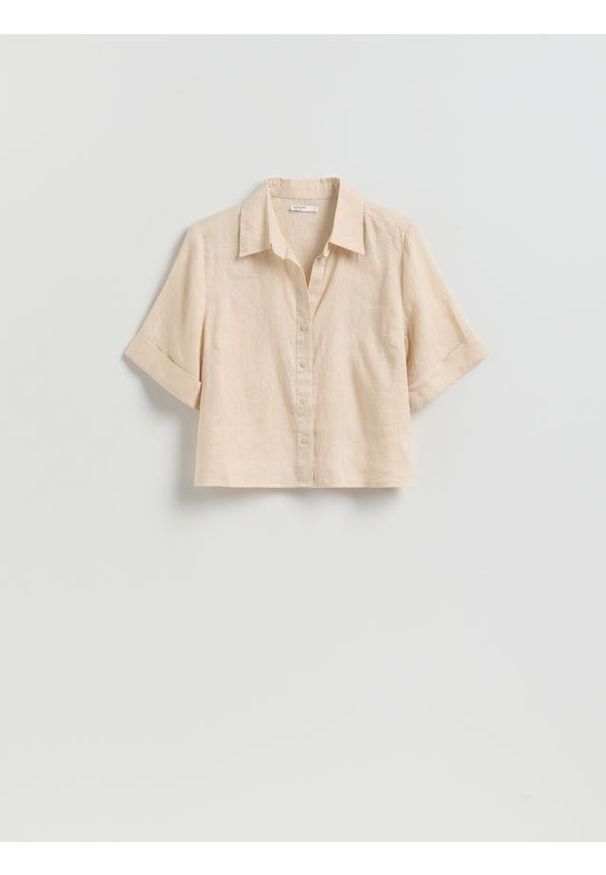 Reserved - Lniana koszula - beżowy. Kolor: beżowy. Materiał: len