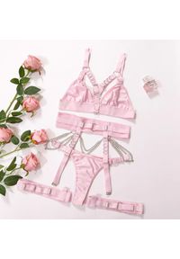 Intica - Komplet bielizny trzyczęściowy z regulowanymi paskami Kamla. Kolor: różowy. Materiał: materiał, koronka. Wzór: paski