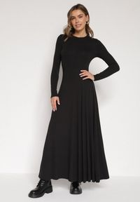 Born2be - Czarna Bawełniana Sukienka o Rozkloszowanym Kroju Tuselenea. Okazja: na co dzień. Kolor: czarny. Materiał: bawełna. Typ sukienki: proste. Styl: casual, elegancki #4