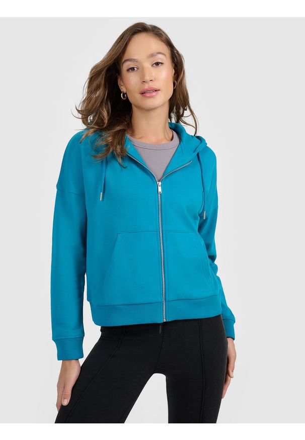 4f - 4F Bluza dresowa rozpinana z kapturem damska - turkusowa XL. Okazja: na spacer, na co dzień. Typ kołnierza: kaptur. Kolor: turkusowy. Materiał: dresówka. Styl: casual