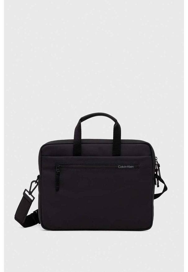 Calvin Klein torba na laptopa kolor czarny. Kolor: czarny. Materiał: poliester