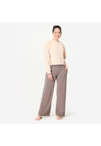 KIMJALY - Bluza Do Jogi I Medytacji Polarowa Kokon Beżowa. Kolor: beżowy. Materiał: materiał, prążkowany, poliester, bawełna, elastan, tkanina. Sezon: zima. Sport: joga i pilates