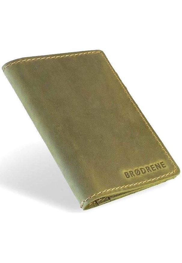 Skórzany cienki portfel slim wallet BRODRENE SW05 zielony. Kolor: zielony. Materiał: skóra