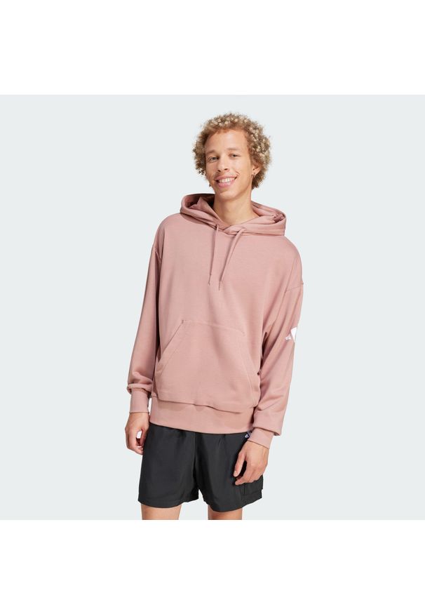 Adidas - Bluza z kapturem Essentials Loose-Fit 3 Bar Logo French Terry. Typ kołnierza: kaptur. Kolor: różowy, wielokolorowy, biały. Materiał: materiał. Sport: fitness